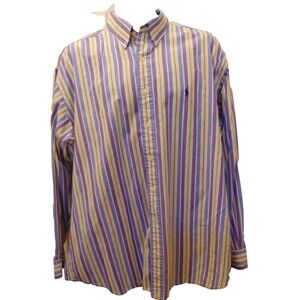 Ralph Lauren Pony 90s BLAKE Men's Button Down L/S Cotton Shirt XL Pastel Stripes